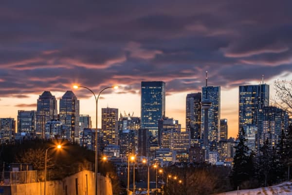 Sunset behind the Calgary Skyline